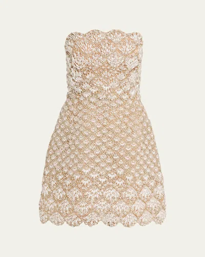 OSCAR DE LA RENTA PEARLY SCALLOP STRAPLESS MINI COCKTAIL DRESS