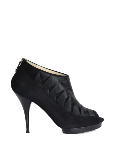 Pre-owned Oscar De La Renta Peep-toe Platform Sandals In Black