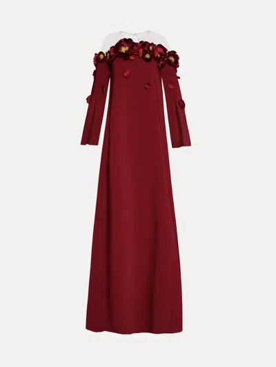 Oscar De La Renta Peony Appliqu Illusion Neck Caftan In Burgundy