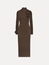 Oscar De La Renta Embellished Wool-blend Turtleneck Midi Dress In Brown