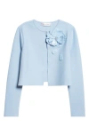 Oscar De La Renta Peony Appliqué Fitted Jacket In Blue