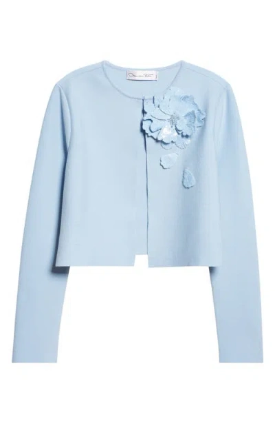 Oscar De La Renta Peony Appliqué Fitted Jacket In Blue