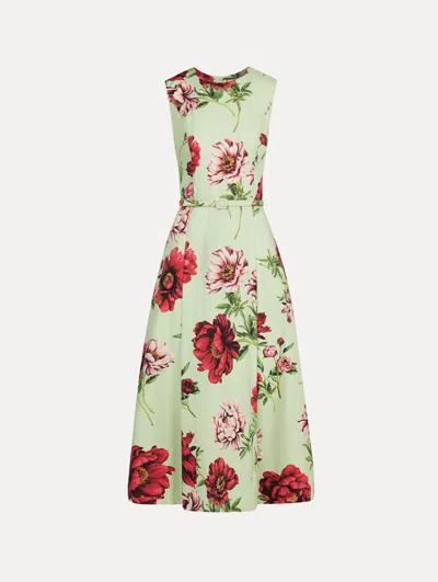 Oscar De La Renta Peony Cotton Poplin Sleeveless Dress In Multi