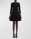 OSCAR DE LA RENTA PEONY CUTOUT-SLEEVE STRETCH WOOL MINI DRESS