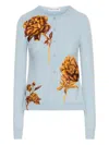 Oscar De La Renta Peony-embroidered Cardigan In Blue
