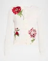 Oscar De La Renta Peony Embroidered Wool Cardigan In White