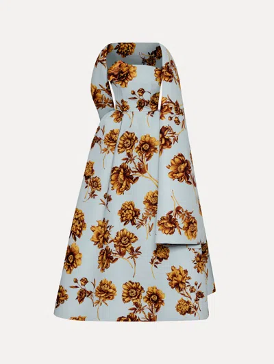 OSCAR DE LA RENTA PEONY FAILLE GOWN WITH SHAWL