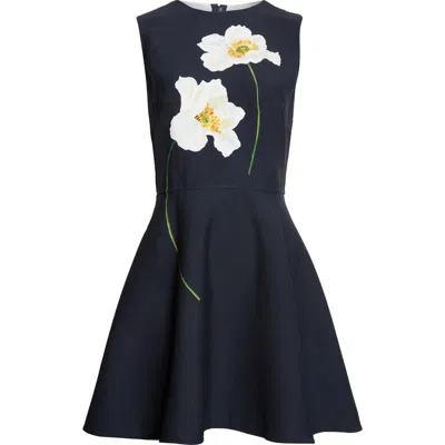 Oscar De La Renta Sleeveless Peony Print Mini Dress In Blue
