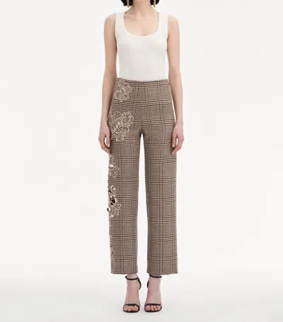Oscar De La Renta Peony Guipure Appliqué Plaid Pant In Cocoa Multi In Brown