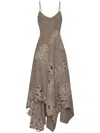 Oscar De La Renta Peony-appliqued Virgin-wool Maxi Dress In 褐色