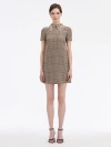 Oscar De La Renta Peony Guipure Collar Plaid Shift Dress In Cocoa Multi