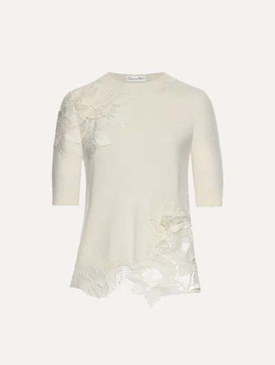 OSCAR DE LA RENTA PEONY GUIPURE INSERT PULLOVER