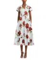 Oscar De La Renta Peony Print Belted Button Front Dress In Multi