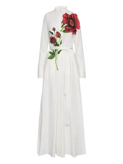 Oscar De La Renta Peony-print Belted Maxi Dress In White
