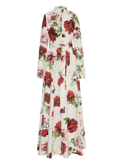 Oscar De La Renta Peony-print Belted Shirt Maxi Dress In Multi