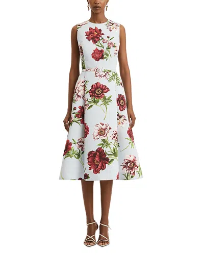 Oscar De La Renta Peony Print Dress In White