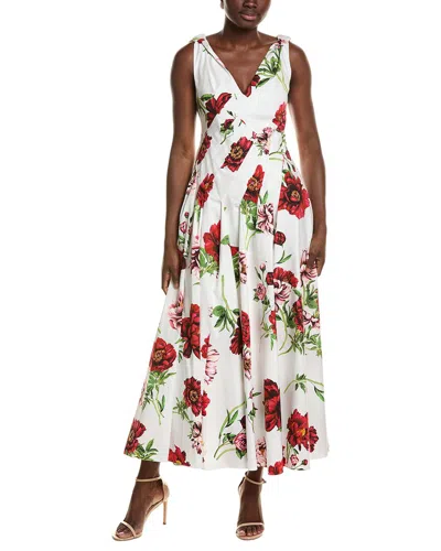 Oscar De La Renta Peony Print Poplin Dress In Transparent