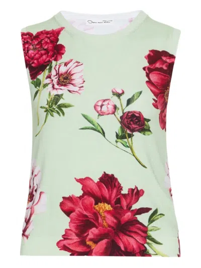 Oscar De La Renta Peony-print Sleeveless Knitted Top In Multi