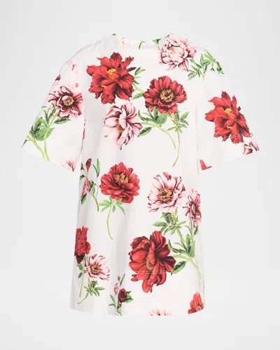 Oscar De La Renta Peony Printed Poplin Shift Dress In Multi
