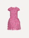 Oscar De La Renta Peony Sequin And Raffia Embroidered Dress In Pink