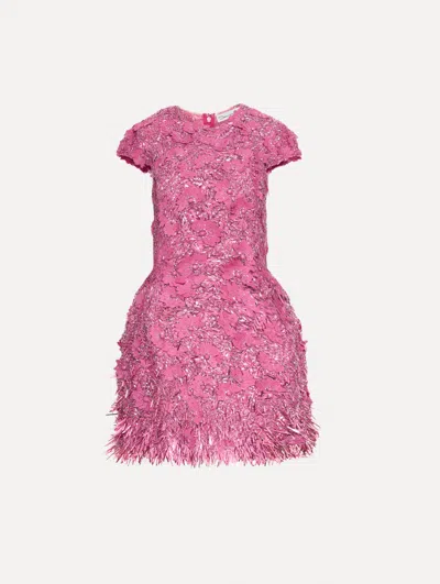 OSCAR DE LA RENTA PEONY SEQUIN AND RAFFIA EMBROIDERED DRESS