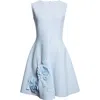 Oscar De La Renta Peony Sequin Embroidered Sleeveless Fit & Flare Dress In Blue