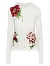 Oscar De La Renta Peony Embroidered Wool Cardigan In White