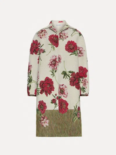 OSCAR DE LA RENTA PEONY UNRAVELED JACQUARD COAT