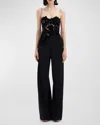 Oscar De La Renta Peony Guipure Velvet Jumpsuit In Black