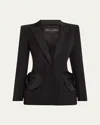 Oscar De La Renta Peplum Waist Grain De Poudre Jacket In Black