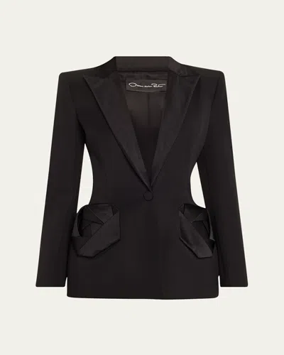 Oscar De La Renta Peplum Waist Grain De Poudre Jacket In Black
