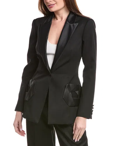 Oscar De La Renta Peplum Waist Grain De Poudre Wool-blend Jacket