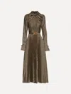 Oscar De La Renta Houndstooth Pleated Midi Dress In Brown