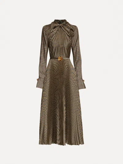 OSCAR DE LA RENTA PIED DE POULE TIE-NECK DRESS