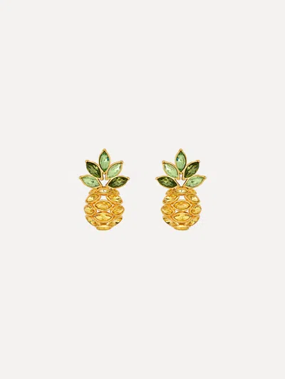 Oscar De La Renta Pineapple Crystal Leaf Clip-on Earrings In Multi
