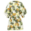 Oscar De La Renta Pineapple Print Puff Sleeve Dress In Yellow