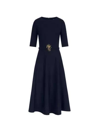Oscar De La Renta Pineapple-belt Wool Dress In Black