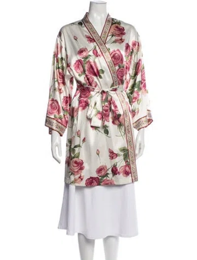 Pre-owned Oscar De La Renta Pink Label Floral Print Robe In Neutral