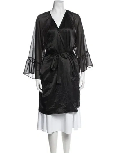 Pre-owned Oscar De La Renta Pink Label Ruffle Embellishment Robe In Black