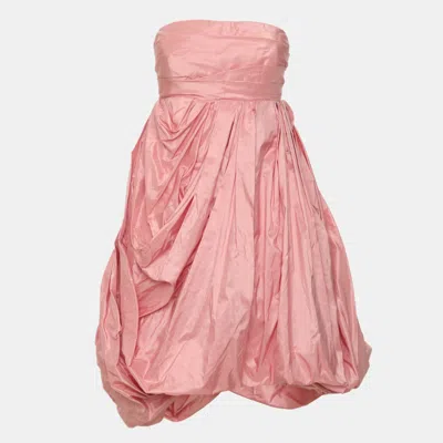 Pre-owned Oscar De La Renta Pink Silk Strapless Bubble-skirt Mini Dress M