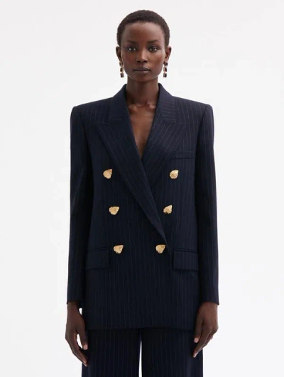 Oscar De La Renta Pinstriped Double-breasted Jacket In Navy/white