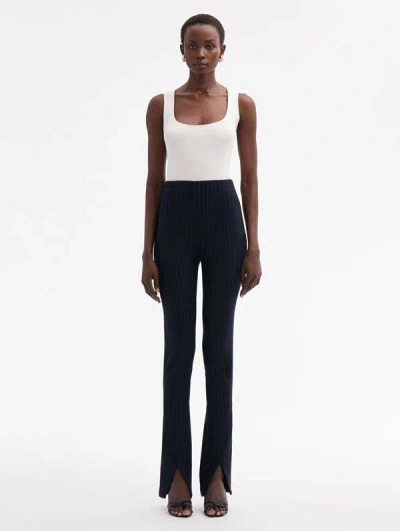 Oscar De La Renta Vertical-stripe Wool Trousers In Blue