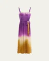 Oscar De La Renta Pintuck Abstract Ombre Silk Sleeveless Gown In Violet/sepia