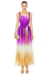 Oscar De La Renta Pintuck Abstract Ombre Silk Sleeveless Gown In Violet & Sepia