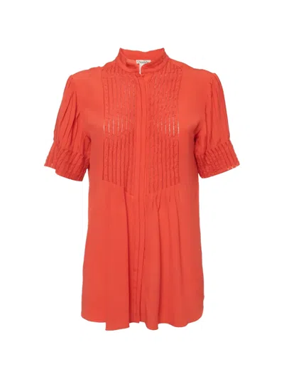 Pre-owned Oscar De La Renta Pintuck Short-sleeve Blouse In Pink