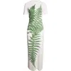 Oscar De La Renta Placed Fern Print Jersey T-shirt Dress In White