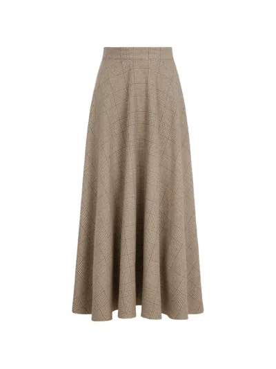 Oscar De La Renta Plaid A-line Midi Skirt In Brown