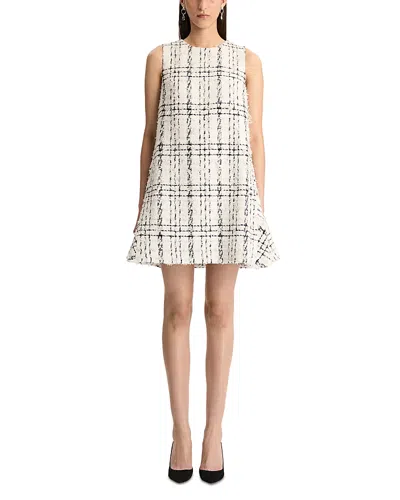 Oscar De La Renta Plaid Eyelash Tweed Shift Dress In White