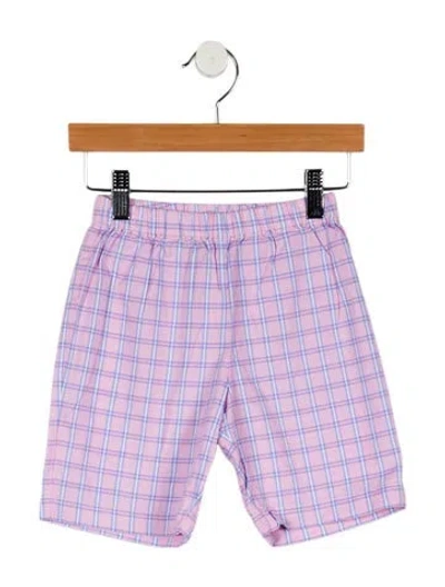 Pre-owned Oscar De La Renta Babies' Plaid Flat Front Shorts In Red