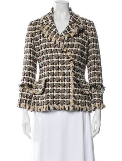 Pre-owned Oscar De La Renta Plaid Print Blazer In Yellow